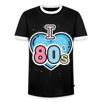 Women's I Love The 80's Disco 80s Costumes - Men's Ringer Shirt - black/white - Front - AI Model Female 172 light (172cm) & AI Model Male 178 light (178cm)