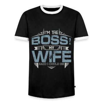My boss my wife - T-shirt contrasté Homme - noir/blanc - Devant - AI Model Female 172 light (172cm) & AI Model Male 178 light (178cm)