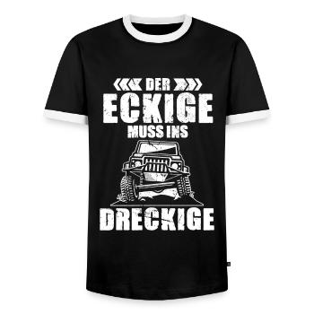 Der Eckige muss ins Dreckige Offraod Niva - Männer Kontrast-T-Shirt - Schwarz/Weiß - Vorne - AI Model Female 172 light (172cm) & AI Model Male 178 light (178cm)