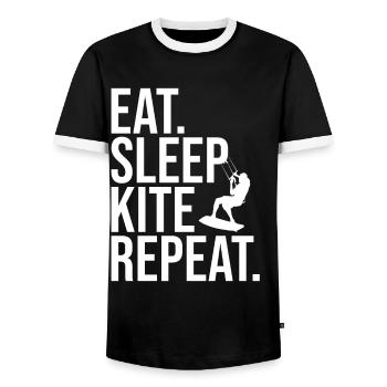 Kiteboarding Kite Kite Eat Sleep Kite KiteSurfing - Men's Ringer Shirt - black/white - Front - AI Model Female 172 light (172cm) & AI Model Male 178 light (178cm)
