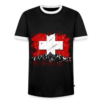 Schweiz Tshirt Zürich Bern Flagge Switzerland - Männer Kontrast-T-Shirt - Schwarz/Weiß - Vorne - AI Model Female 172 light (172cm) & AI Model Male 178 light (178cm)