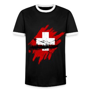 Suisse - T-shirt contrasté Homme - noir/blanc - Devant - AI Model Female 172 light (172cm) & AI Model Male 178 light (178cm)