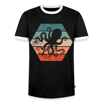 Octopus Squid Retro Gift - Men's Ringer Shirt - black/white - Front - AI Model Female 172 light (172cm) & AI Model Male 178 light (178cm)