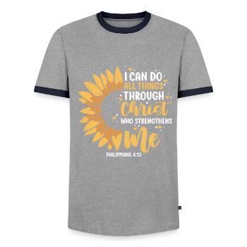 Christian Bible Verse Quote Jesus Christ - T-shirt contrasté Homme - gris/marine  - Devant - AI Model Female 172 light (172cm) & AI Model Male 178 light (178cm)