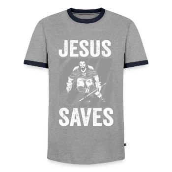Jésus Drôle de cadeau chrétien religieux - T-shirt contrasté Homme - gris/marine  - Devant - AI Model Female 172 light (172cm) & AI Model Male 178 light (178cm)