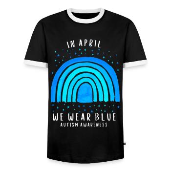In April we wear Blue Autism Awareness - Männer Kontrast-T-Shirt - Schwarz/Weiß - Vorne - AI Model Female 172 light (172cm) & AI Model Male 178 light (178cm)
