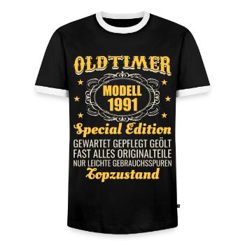 30 anniversaire de modèle de voitures anciennes 1991 drôle - T-shirt contrasté Homme - noir/blanc - Devant - AI Model Female 172 light (172cm) & AI Model Male 178 light (178cm)
