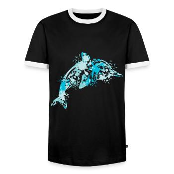 dolphin - Men's Ringer Shirt - black/white - Front - AI Model Female 172 light (172cm) & AI Model Male 178 light (178cm)