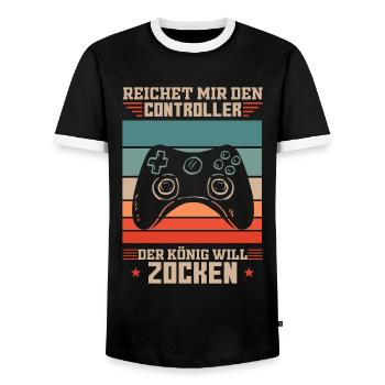 Donne-moi le contrôleur du roi veut jouer - T-shirt contrasté Homme - noir/blanc - Devant - AI Model Female 172 light (172cm) & AI Model Male 178 light (178cm)