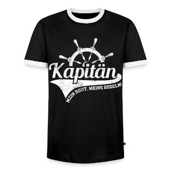 Kapitän - Mein Boot meine Regeln! - Männer Kontrast-T-Shirt - Schwarz/Weiß - Vorne - AI Model Female 172 light (172cm) & AI Model Male 178 light (178cm)
