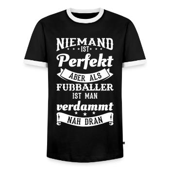Lustiges Fußball Fußballer Sprüche Geschenk - Männer Kontrast-T-Shirt - Schwarz/Weiß - Vorne - AI Model Female 172 light (172cm) & AI Model Male 178 light (178cm)