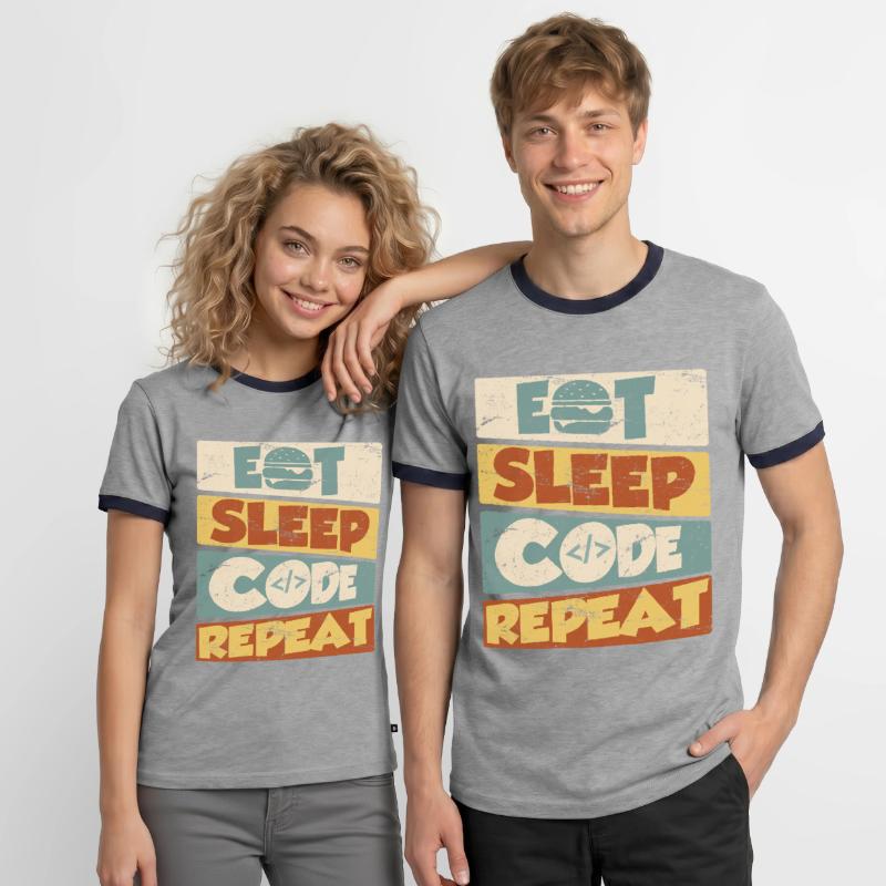 Programmer Developer IT Saying Eat Sleep Code Men's Ringer Shirt