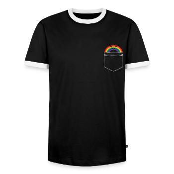 LGBT Bi CSD Rainbow Gay Pride Lesben LGBTQ Outfit - Männer Kontrast-T-Shirt - Schwarz/Weiß - Vorne - AI Model Female 172 light (172cm) & AI Model Male 178 light (178cm)