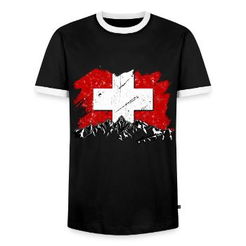 Suisse Drapeau Zurich Bern Alpen Suisse - T-shirt contrasté Homme - noir/blanc - Devant - AI Model Female 172 light (172cm) & AI Model Male 178 light (178cm)