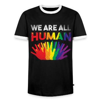 Trans Pride Arc-en-ciel Gay LGBT Ally Vêtements Bi - T-shirt contrasté Homme - noir/blanc - Devant - AI Model Female 172 light (172cm) & AI Model Male 178 light (178cm)