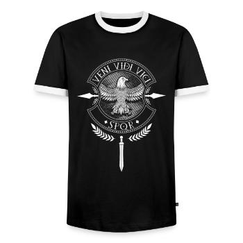 Gladius et Aigle - Veni Vidi Vici - T-shirt contrasté Homme - noir/blanc - Devant - AI Model Female 172 light (172cm) & AI Model Male 178 light (178cm)
