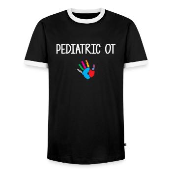 Pediatric Occupational Therapist, Pediatric Occupa - Men's Ringer Shirt - black/white - Front - AI Model Female 172 light (172cm) & AI Model Male 178 light (178cm)