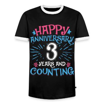 Wedding Happy Anniversary 3 Years and Counting - Men's Ringer Shirt - black/white - Front - AI Model Female 172 light (172cm) & AI Model Male 178 light (178cm)