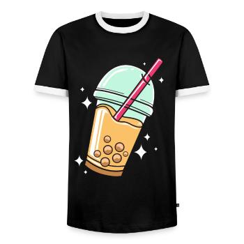 Bubble Tee Boba Tea - Men's Ringer Shirt - black/white - Front - AI Model Female 172 light (172cm) & AI Model Male 178 light (178cm)