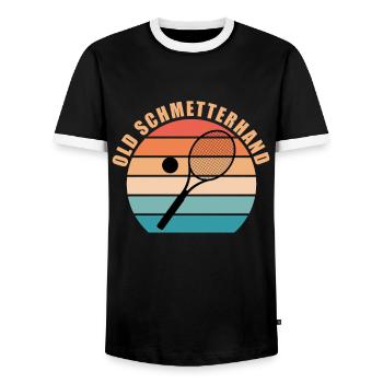 Tennisspieler Spruch Old Schmetterhand Tennis - Männer Kontrast-T-Shirt - Schwarz/Weiß - Vorne - AI Model Female 172 light (172cm) & AI Model Male 178 light (178cm)
