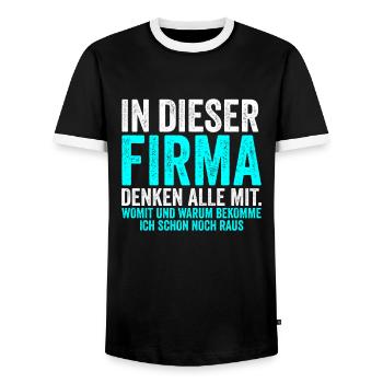 In Dieser Firma denken alle mit, Lustig Spruch - Männer Kontrast-T-Shirt - Schwarz/Weiß - Vorne - AI Model Female 172 light (172cm) & AI Model Male 178 light (178cm)