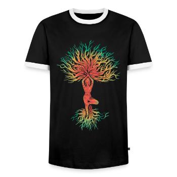 Yoga Pose Tree Of Life Namaste Meditation - Men's Ringer Shirt - black/white - Front - AI Model Female 172 light (172cm) & AI Model Male 178 light (178cm)