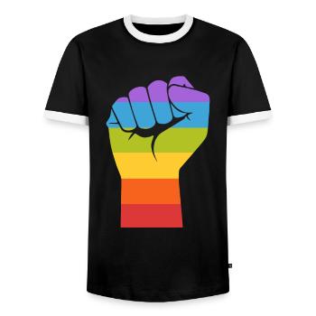 Gay Pride LGBT Schwulen Faust Hand Homosexuell - Männer Kontrast-T-Shirt - Schwarz/Weiß - Vorne - AI Model Female 172 light (172cm) & AI Model Male 178 light (178cm)