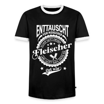 Lustiger Spruch für Beruf Fleischer - Männer Kontrast-T-Shirt - Schwarz/Weiß - Vorne - AI Model Female 172 light (172cm) & AI Model Male 178 light (178cm)