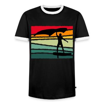 Vintage Wing Foil Wing Surf Gift Wingfoiler - Men's Ringer Shirt - black/white - Front - AI Model Female 172 light (172cm) & AI Model Male 178 light (178cm)