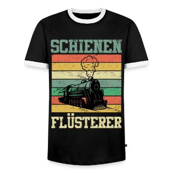 Schienen Flüsterer Eisenbahner Modelleisenbahn - Männer Kontrast-T-Shirt - Schwarz/Weiß - Vorne - AI Model Female 172 light (172cm) & AI Model Male 178 light (178cm)