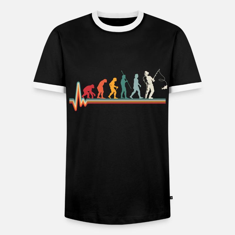 Evolution Angler Herzschlag Retro Geschenk - Männer Kontrast-T-Shirt - Schwarz/Weiß