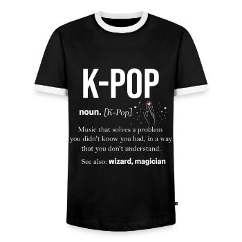 K-Pop Music Korean Gift South Korea Korea Pop - Men's Ringer Shirt - black/white - Front - AI Model Female 172 light (172cm) & AI Model Male 178 light (178cm)