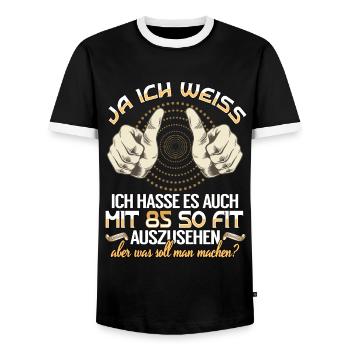 85. Geburtstag 85 Jahre Geburtstag Geschenkidee - Männer Kontrast-T-Shirt - Schwarz/Weiß - Vorne - AI Model Female 172 light (172cm) & AI Model Male 178 light (178cm)