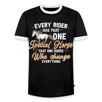 The One Horse That Changes - Wild Horse - Men's Ringer Shirt - black/white - Front - AI Model Female 172 light (172cm) & AI Model Male 178 light (178cm)