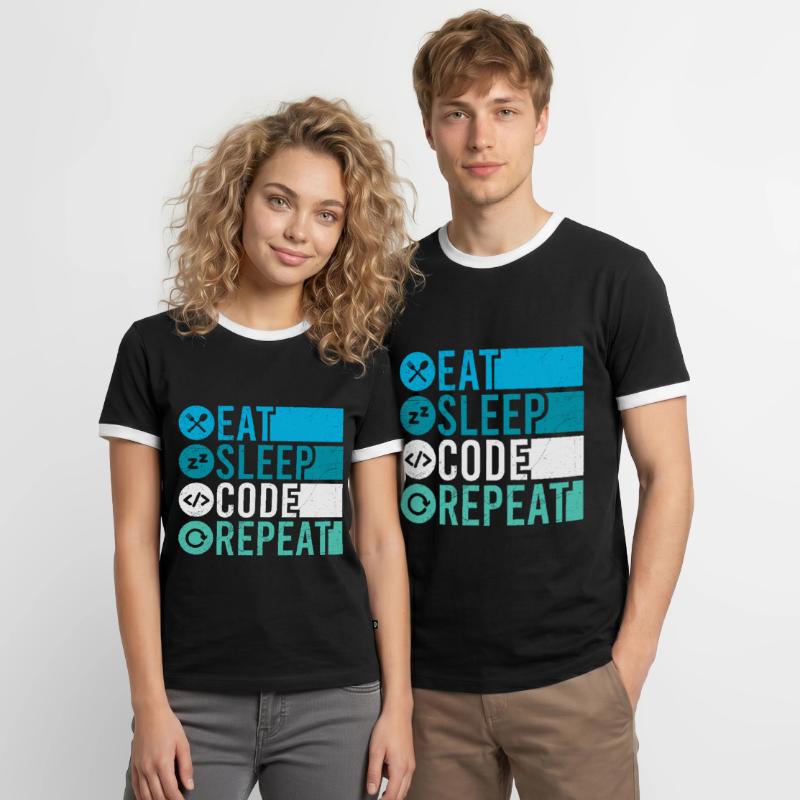 Eat Sleep Code Repeat Programmer Software Men's Ringer Shirt