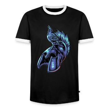 Krähe auf Helm eines Spartaner - Männer Kontrast-T-Shirt - Schwarz/Weiß - Vorne - AI Model Female 172 light (172cm) & AI Model Male 178 light (178cm)