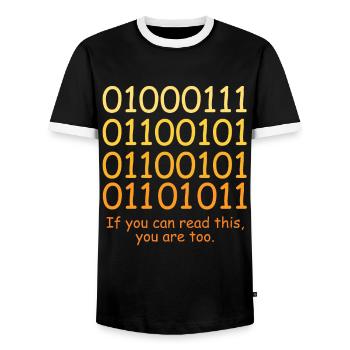 Funny Code Binary Code Design for Nerds Geeks - Men's Ringer Shirt - black/white - Front - AI Model Female 172 light (172cm) & AI Model Male 178 light (178cm)