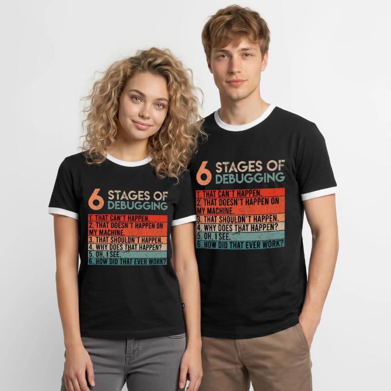 6 Stages of Debugging Informatiker Coder Software Männer Kontrast-T-Shirt