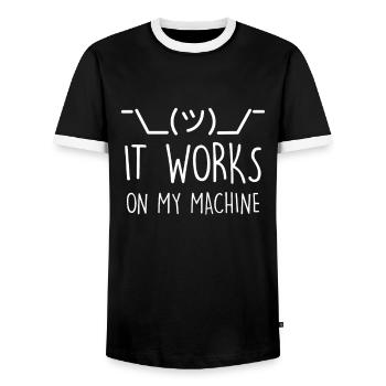 Débogage de blague de programmeur en cours d’exécution sur mon PC - T-shirt contrasté Homme - noir/blanc - Devant - AI Model Female 172 light (172cm) & AI Model Male 178 light (178cm)