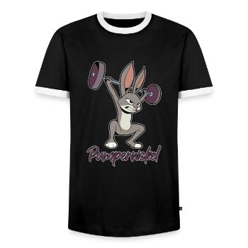 Starker Hase macht Gewichtheben - Pumpernickel - Männer Kontrast-T-Shirt - Schwarz/Weiß - Vorne - AI Model Female 172 light (172cm) & AI Model Male 178 light (178cm)