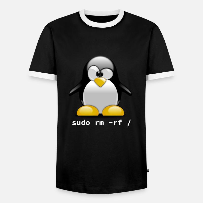 Tux Linux Penguin - Sudo rm -rf / - Funny - Männer Kontrast-T-Shirt - Schwarz/Weiß