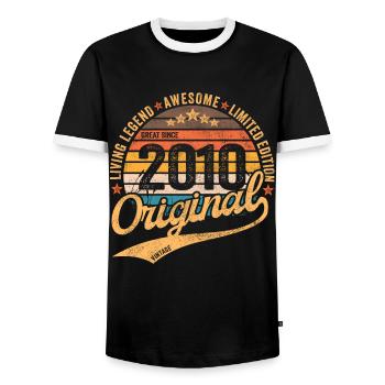 2010 Birthday Retro Vintage born in 2010 - Men's Ringer Shirt - black/white - Front - AI Model Female 172 light (172cm) & AI Model Male 178 light (178cm)