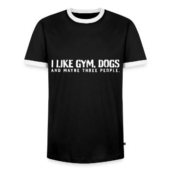 I like Gym, Dogs and maybe 3 people - Men's Ringer Shirt - black/white - Front - AI Model Female 172 light (172cm) & AI Model Male 178 light (178cm)
