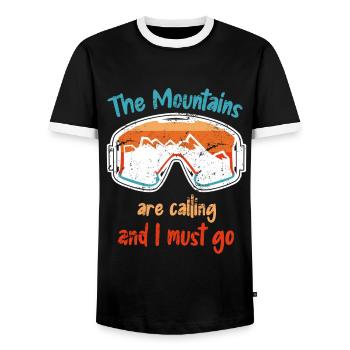 The mountains call skiers skiing holidays - Men's Ringer Shirt - black/white - Front - AI Model Female 172 light (172cm) & AI Model Male 178 light (178cm)