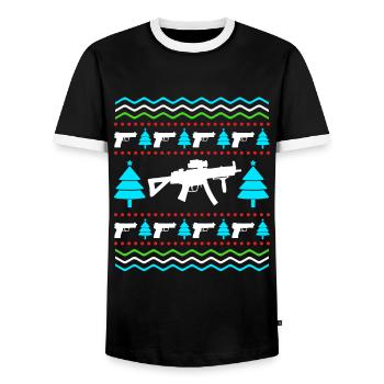 Pistolets de Noël Ugly Christmas permis de port d’armes - T-shirt contrasté Homme - noir/blanc - Devant - AI Model Female 172 light (172cm) & AI Model Male 178 light (178cm)
