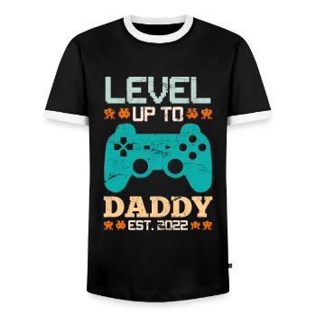 Level up to Daddy 2022 Gaming Père devenir papa - T-shirt contrasté Homme - noir/blanc - Devant - AI Model Female 172 light (172cm) & AI Model Male 178 light (178cm)