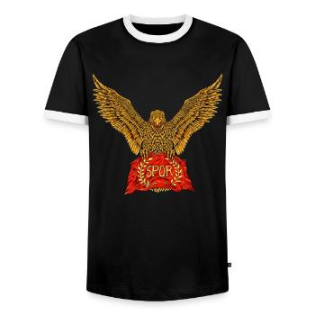 Aigle romain avec drapeau - SPQR - T-shirt contrasté Homme - noir/blanc - Devant - AI Model Female 172 light (172cm) & AI Model Male 178 light (178cm)
