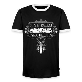 Vintage with skulls - Si Vis Pacem Para Bellum - Men's Ringer Shirt - black/white - Front - AI Model Female 172 light (172cm) & AI Model Male 178 light (178cm)