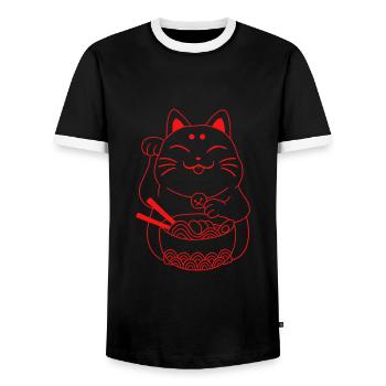 Winkekatze Japan japanische Katze Ramen - Männer Kontrast-T-Shirt - Schwarz/Weiß - Vorne - AI Model Female 172 light (172cm) & AI Model Male 178 light (178cm)
