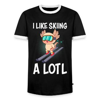 I like Skiing a lotl Ski Skier Apres Ski - Men's Ringer Shirt - black/white - Front - AI Model Female 172 light (172cm) & AI Model Male 178 light (178cm)